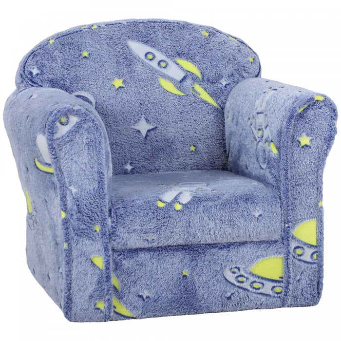 Qaba Chaise Pour Enfant, Chaise Pour Enfant Avec Motif Feerique Lumineux, Cadre En Bois, Canape Pour Enfant De 18 A 36 Mois, Bleu