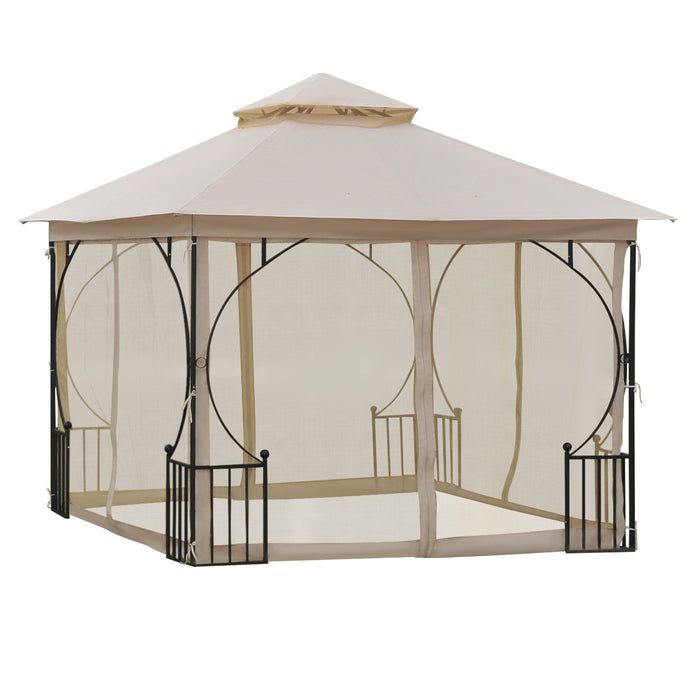 Outsunny 10'x10' Tonnelle De Jardin Patio Canopee Evenements Fete Arriere-cour Avec Moustiquaire