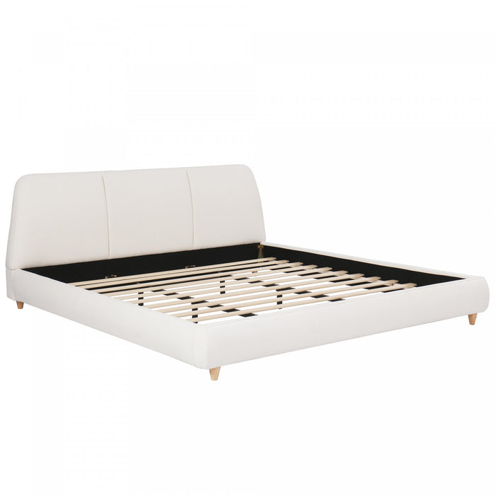 Lit Acheson Rembourre avec Tete de Lit en Lin Doux, Taille King - Beige