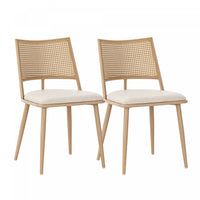 Chaises de salle a manger modernes Oliver avec assise rembourree en PU et dossier en rotin PE, lot de 2, beige