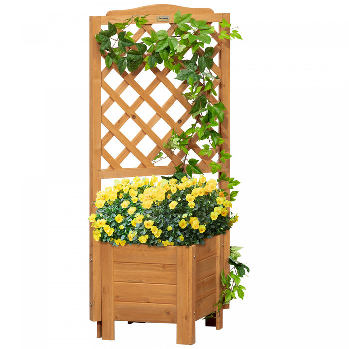 Outsunny Lit De Jardin Sureleve, Jardiniere En Bois Avec Treillis, Pour Faire Pousser Des Legumes, Des Herbes Et Des Fleurs Pour Le Jardin, La Terrasse, Marron