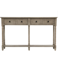 Table Console Phyllis En Bois Massif Avec Tiroirs Et Etagere Inferieure - Gris