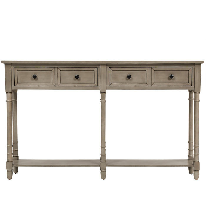 Table Console Phyllis En Bois Massif Avec Tiroirs Et Etagere Inferieure - Gris
