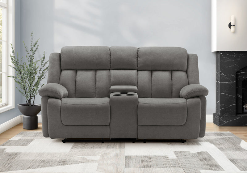 Causeuse Rembourre 2 Places Inclinable Electrique, 63\"L, Tissu Gris Clair, Transitionnel
