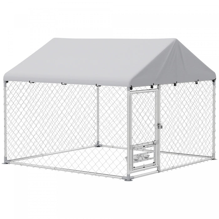 Dog Run W/ Adjustable & Rotating Bowls, 6.6' X 6.6' X 5.1'