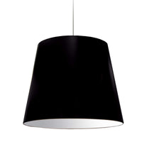 Grand luminaire suspendu de Dainolite avec très grand abat-jour cylindrique noir et argenté, et 1 ampoule