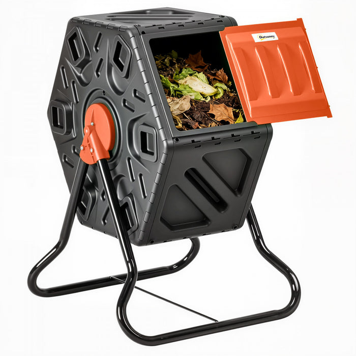 Outsunny Composteur Rotatif 65L, Bac a Compost avec Pieds en Acier, Orange