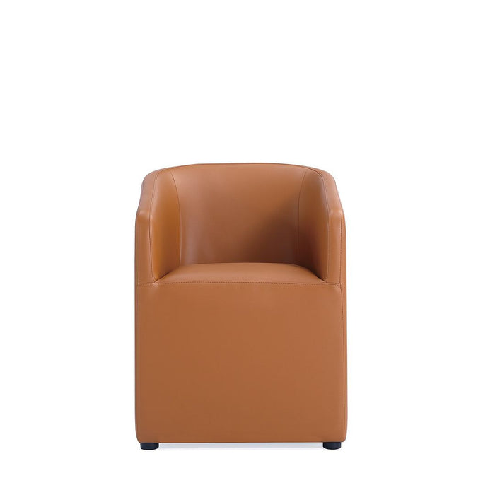 Chaise de salle à manger arrondie et moderne Anna de Manhattan Comfort en similicuir - brun clair