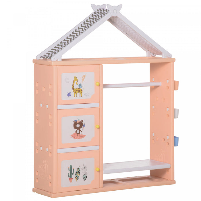 Qaba Meuble De Rangement Pour Enfants Etagere Pour Jouets Avec Cintre Placards Etagere Planche De Rangement Et Paniers De Rangement Grande Capacite Materiau Pe 50.5\" X 13.5\" X 61\" Orange