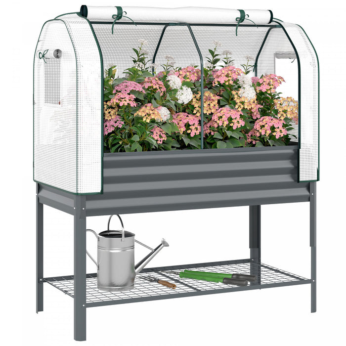 Outsunny Jardiniere Surelevee en Metal Galvanise avec Housse, gris fonce