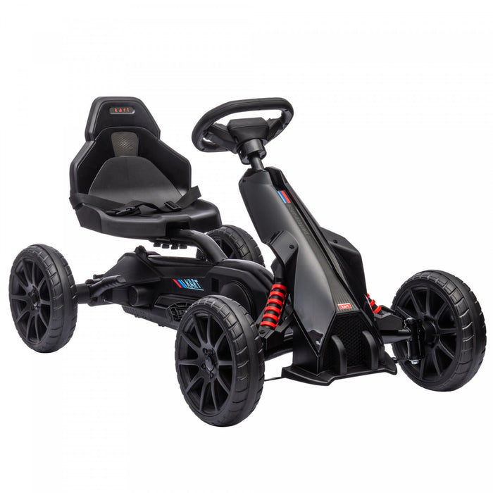 Aosom Go Kart Pour Enfants, Voiture A Pedales Avec Siege Reglable, Avant, Arriere, Frein A Main, Absorption Des Chocs Pendant 3 A 8 Ans, Noir
