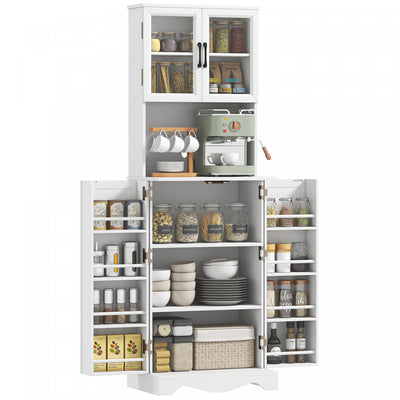 71" Kitchen Pantry Cabinet, Kitchen Hutch with 8 Door Shelves, White