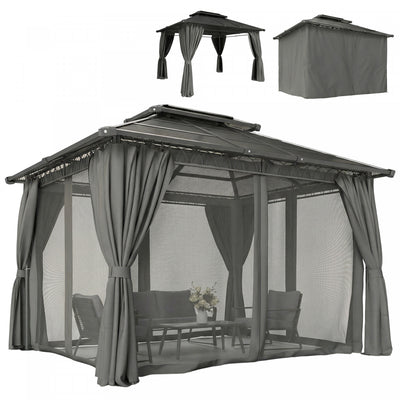 Outsunny 10' x 12' Double Roof Hardtop Gazebo with Curtains, Black