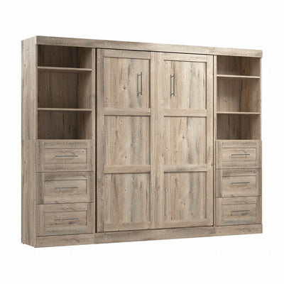 Bestar Pur Full Murphy Two Shelving Units with Drawers 109-Inch Wall Bed - Rustic Brown|Lit double escamotable mural Pur de Bestar de 109 po avec 2 meubles à tablettes et tiroirs - brun rustique