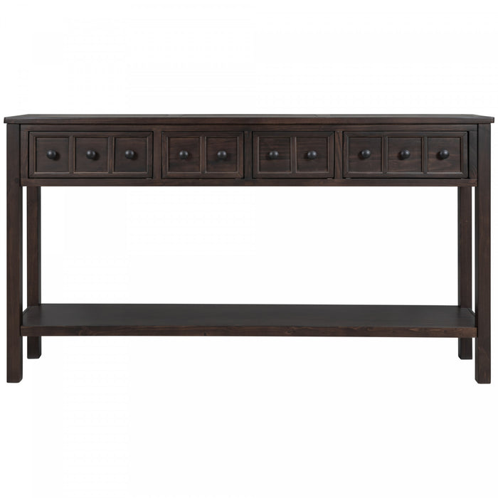 Table Console Michael En Bois Massif Pour Entree Avec Tiroirs De Rangement Et Etagere Inferieure - Marron