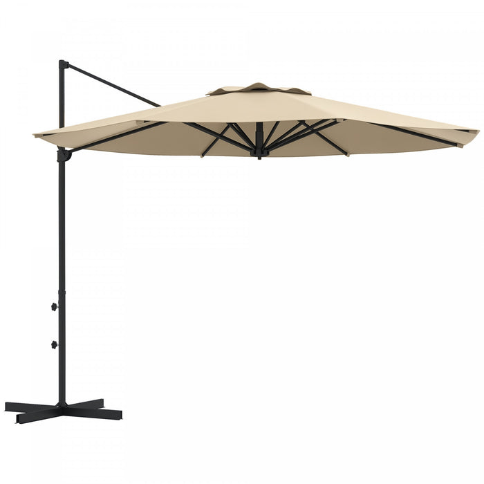 Outsunny Parasol De Patio En Porte-a-faux De 10 Pi, Avec Manivelle, Kaki