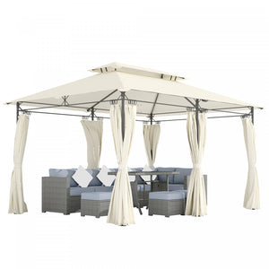 Outsunny Gazebo De Terrasse 10 x 13 pi Avec Rideaux, Blanc Creme