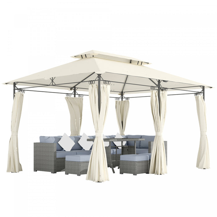 Outsunny Gazebo De Terrasse 10 x 13 pi Avec Rideaux, Blanc Creme