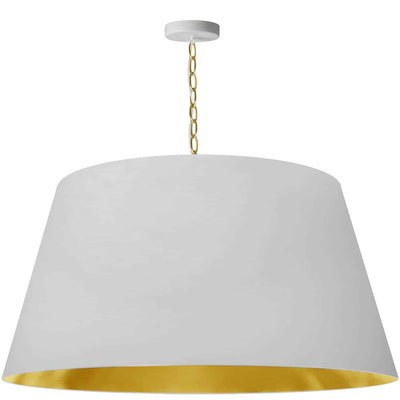 Dainolite Brynn 1 Light Pendant Xlarge Aged Brass Finish White/Gold Shade Lamp|Très grand luminaire suspendu Brynn de Dainolite avec abat-jour blanc et doré, fini laiton vieilli et 1 ampoule