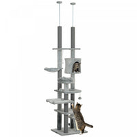 Pawhut Tour A Chat Pour Grands Chats, Arbre A Chat Du Sol Au Plafond Pour Chats D'interieur, Hauteur