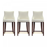 Tabouret de comptoir moderne en bois avec assise rembourree Shubert, ivoire - Lot de 3