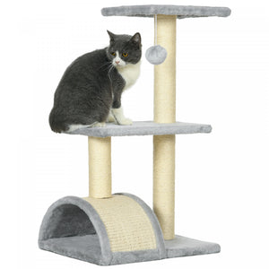 Pawhut Tour D'arbre A Chat Pour Chats D'interieur, Centre D'activites D'escalade De 72 Cm Avec Griffoir En Sisal, Coussin, Perchoir En Arc, Boule Suspendue, Jouet – Gris Clair