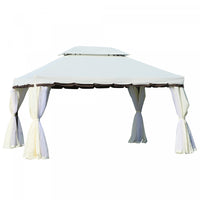 Outsunny 13' X 10' Tonnelle De Terrasse Exterieure Avec Double Toit En Polyester, Parois Laterales E