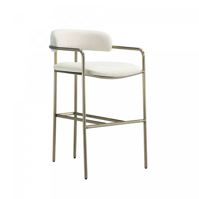 Serene Mid-Century Modern Metal Upholstered Counter Stool in Alabaster | Tabouret de comptoir moderne du milieu du siecle en metal et tissu, coloris albatre