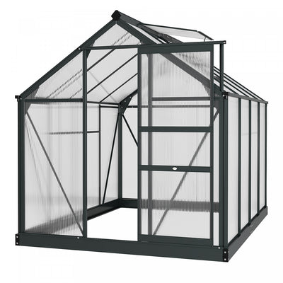 Outsunny 6' X 8' Clear Polycarbonate Greenhouse Walk-in Green House Garden Plants Grow Galvanized Ba|Outsunny Serre Chaude De Jardin De Plain-pied Avec Porte Coulissante