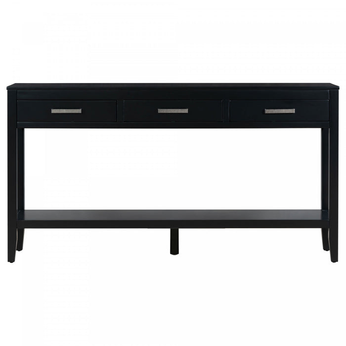 Table d'entree Emma 59,1'' de style ferme avec tiroirs et etagere ouverte, noire
