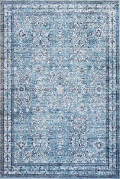 Aqua Green Flora Washable Non-slip Low Pile Area Rug 5'x7' | Tapis Vert Floral Lavable Antiderapant A Poils Ras 5'x7'