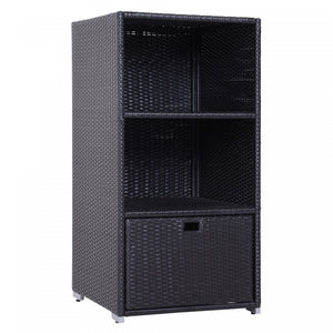 Outsunny Serviette De Piscine En Rotin En Osier Organisateur De Valet Etagere De Rangement Pour Salle De Bain Au Bord De La Piscine Avec 2 Etageres 1 Tiroir Exterieure Cadre En Aluminium Cafe Fonce