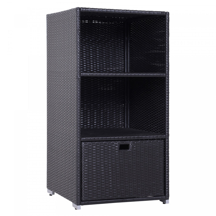 Outsunny Serviette De Piscine En Rotin En Osier Organisateur De Valet Etagere De Rangement Pour Salle De Bain Au Bord De La Piscine Avec 2 Etageres 1 Tiroir Exterieure Cadre En Aluminium Cafe Fonce