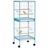 Pawhut 55 Pouces 2 En 1 Cage A Oiseaux Voliere Perruche Maison Pour Pinsons, Perruches Avec Roues, Plateaux Coulissants, Perchoir En Bois, Recipients Alimentaires, Bleu Clair