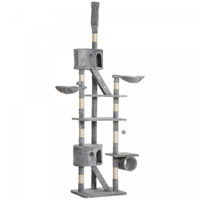Pawhut 94"-102" Huge Cat Tree Ceiling High Cat Condo Scratching Post Activity Center Multi-level Pla|Pawhut 94 "-102" Enorme Arbre A Chat A Plusieurs Niveaux Du Plafond Au Sol. Griffoir Centre D'activi