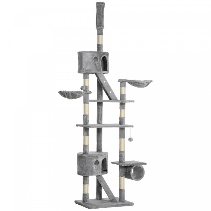 Pawhut 94 \"-102\" Enorme Arbre A Chat A Plusieurs Niveaux Du Plafond Au Sol. Griffoir Centre D'activite Multi-niveaux Maison De Jeu Gris Clair
