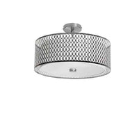 Plafonnier semi-affleuré Kordana de Dainolite avec abat-jour blanc, fini chrome satiné et 3 ampoules