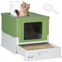 Pawhut Bac A Litiere Pour Chat Entierement Ferme Avec Pelle, Litiere Avec Plateau De Type Tiroir, Po