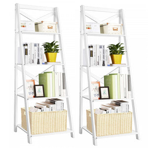 Echelle D'etagere En Bois Echelle Bibliotheque Style Moderne Avec 4 Tablettes Pour Plantes, Livres Support De Chaque Niveau 5kg 50,7x46x1x142,5cm Blanche/noir