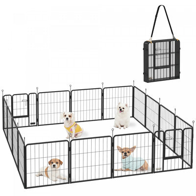 PawHut 16 Panels Dog Playpen, 22"W x 24"H Heavy Duty Pet Fence with Door & Strap for Indoor Outdoor Backyard Garden, Portable & Foldable for Small Dogs