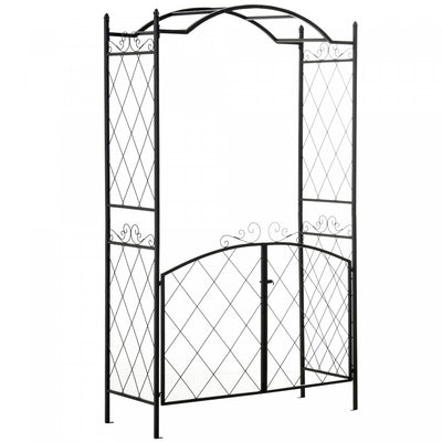 Outsunny 7ft Metal Garden Arch With Gate Climbing Planter Frame Backyard Decor For Vines Morning Glo|Arche De Jardin En Metal Outsunny De 84,75" X 19" Avec Cadre De Jardiniere Grimpante Decor De Jardin