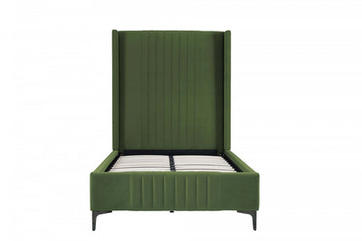 Promenade Mid-Century Modern Upholstered Velvet Twin Bed in Moss Green | Lit jumeau Promenade style milieu du siecle moderne en velours capitonne vert mousse