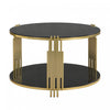 Table Basse Ronde Nancy De 31,5\" Avec Plateau Miroir Et Etagere Inferieure, Noire