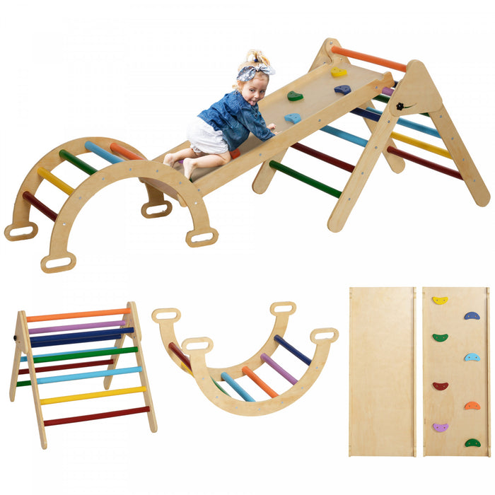 Qaba Ensemble Triangle 5 En 1, Jouets D'escalade Pour Tout-petits, Salle De Gym Pour Bebe Avec Echelle, Rampe, Arche, Pour Escalader, Glisser, Pour18-48 Mois, Multicolore
