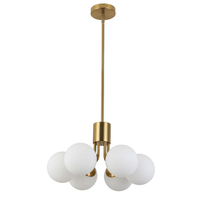 Dainolite Amanda 6 Light Pendant Aged Brass Finish White Opal Glass Lamp|Luminaire suspendu Amanda de Dainolite en verre blanc opale, avec fini laiton vieilli et 6 ampoules