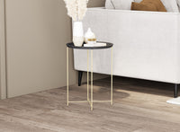 Table de bout avec base en métal doré - dessus noir