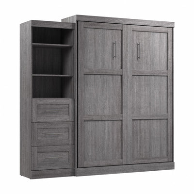 Bestar Pur Queen Murphy Bed and Shelving Unit with Drawers 90-Inch Wall Bed - Bark Grey|Grand lit escamotable mural Pur de Bestar de 90 po avec tablettes et tiroirs - gris écorce