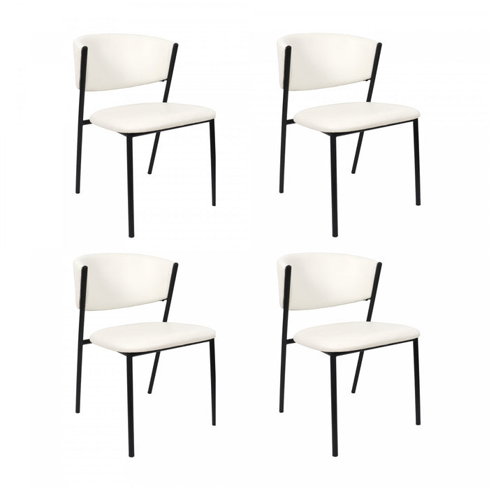 Chaise laterale contemporaine moderne en cuir vegetalien et metal Drift, ivoire - Lot de 4