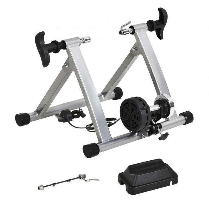 Soozier Support D'entrainement De Velo Magnetique Pour Velo D'interieur Avec 5 Niveaux De Resistance Reglable Argent