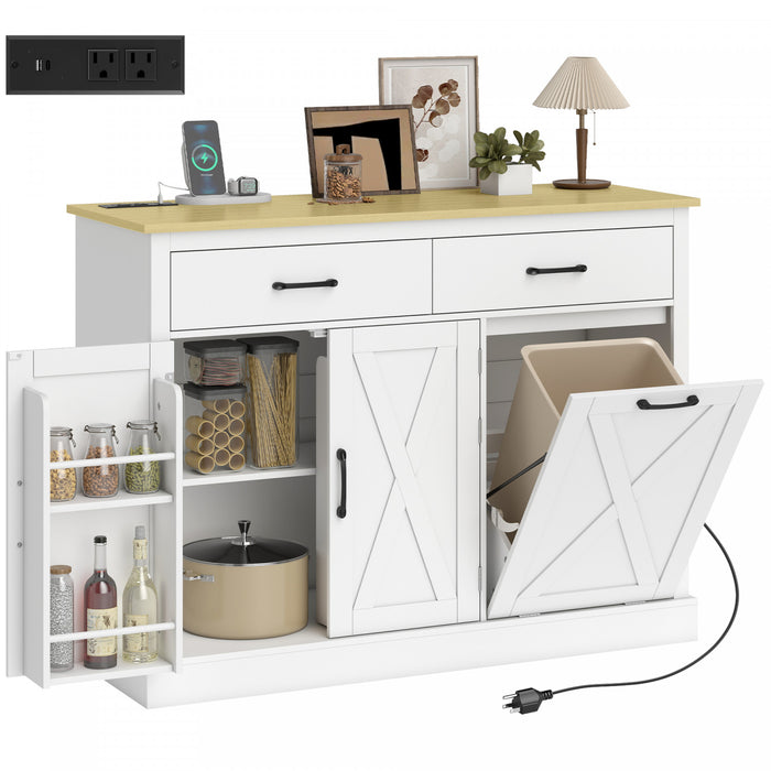 HOMCOM Meuble Poubelle Basculant avec Station de Charge, Ilot de Cuisine